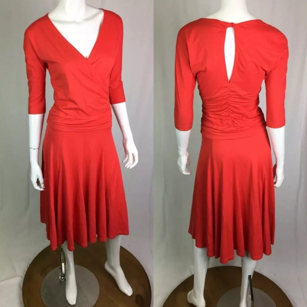 Gado Gado Ruched Draped Keyhole Midi Flare Dress